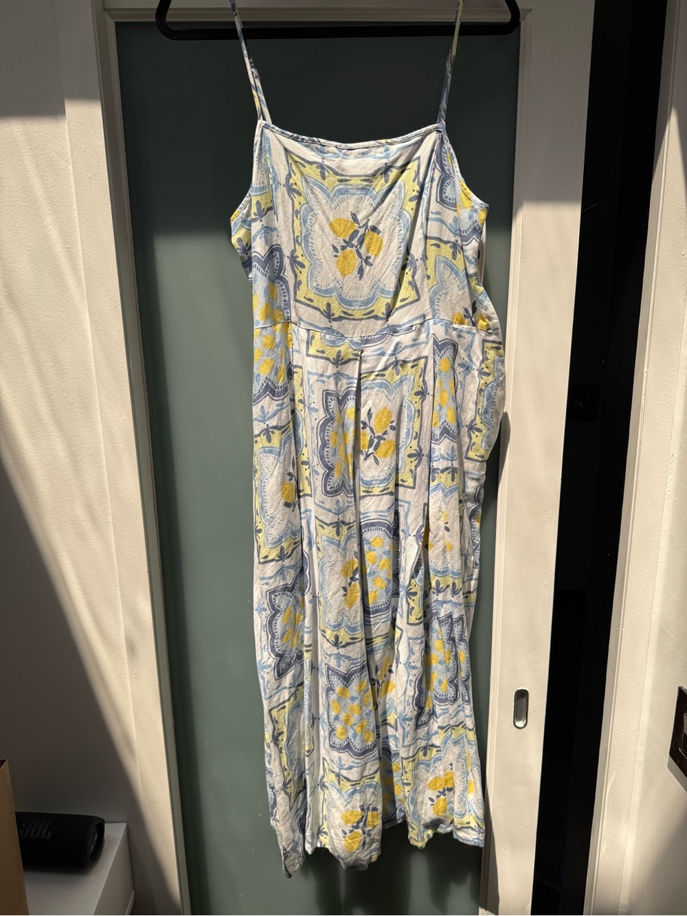 LOFT Blue and Yellow Printed Maxi Dress
